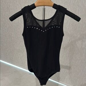 Cat & Jack Black Bodysuit Leotard with Mesh and Rhinestone Medium 7/8
